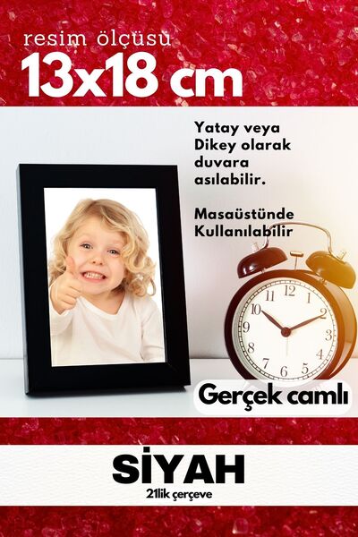 AtlasSG إطار صور زجاجي حقيقي مقاس 21 بوصة مسطح 13 × 18 أسود مع قاعدة أو للتعل...