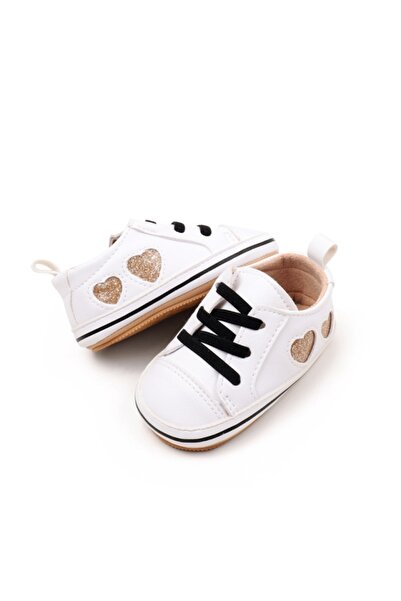 Bebelul White sneakers for girls - Glitter hearts