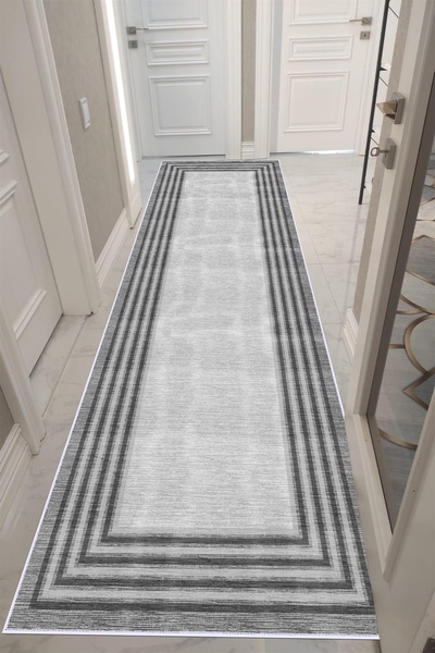 VOPTEKS Gri Halı Yolluk Makinede Yıkanabilir Halı Kaymaz Taban Halı