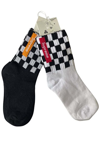 ww waka waka kids store Children's Checkered Supreme Patterned Colorful 2-Piece Socks Set |   Comfortable and Stylish