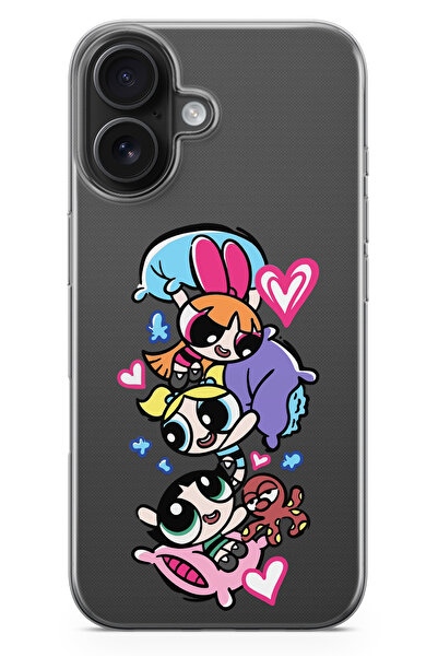 moonset Iphone 17 Uyumlu Powerpuff Girls Tasarımlı Baskılı Şeffaf Telefon Kılıfı