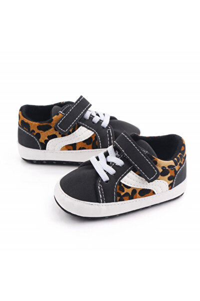 Superbaby Μαύρα πάνινα παπούτσια με λεοπάρδαλη ένθετο