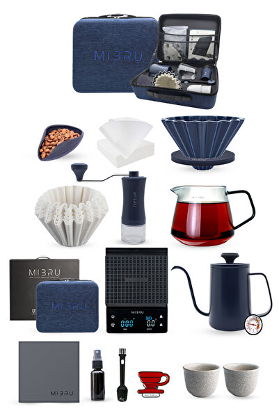MIBRU V60 G2 14 in1 Coffee Blue Travel Set with Tools Bag, Grinder, Scale & Dripper