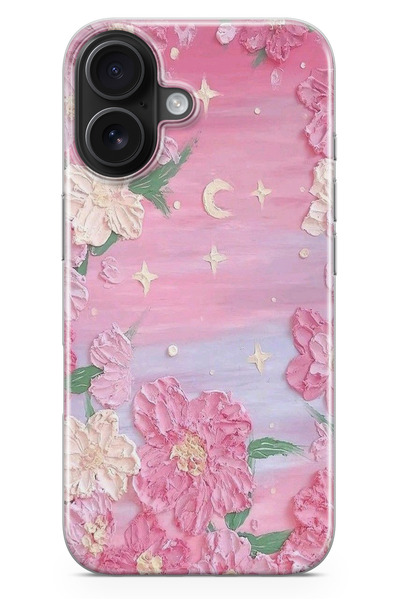 moonset Iphone 17 Uyumlu Pastel Çiçekler Tasarımlı Baskılı Şeffaf Telefon Kılıfı
