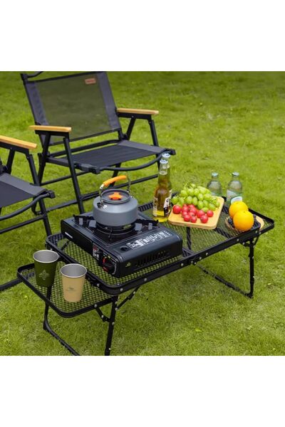 AutoFamily AUTO FAMILY Folding Camping Table with Handle Black, Portable Lightweight Grill Table for Outdoor