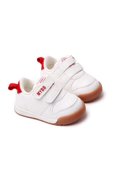 Superbaby Adidași bebeluși pentru primii pași, cu arici, albi cu inserții roșii