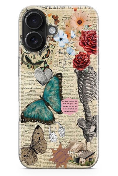 moonset Iphone 17 Uyumlu Kelebek Kolaj Tasarımlı Baskılı Şeffaf Telefon Kılıfı