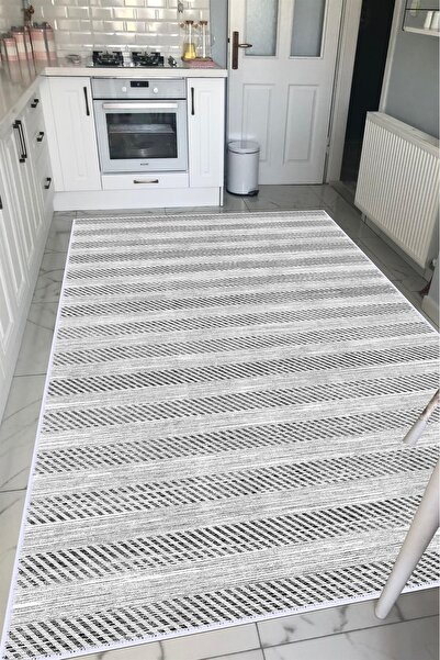 VOPTEKS Gri Halı Mutfak Halısı Makinede Yıkanabilir Halı Kaymaz Taban Halı