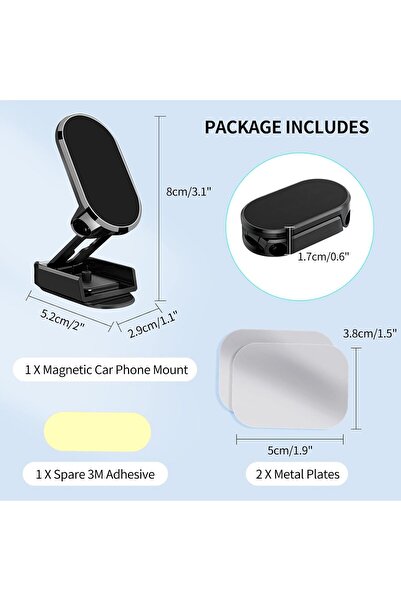AutoFamily AUTO FAMILY Folding Car Phone Holder, Magnetic Phone Holder for Car, 360°Rotation Foldable Magnetic