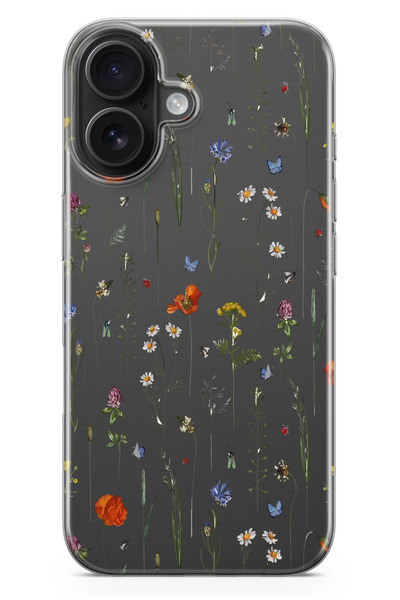 moonset Iphone 17 Uyumlu Çiçekler Tasarımlı Baskılı Şeffaf Telefon Kılıfı