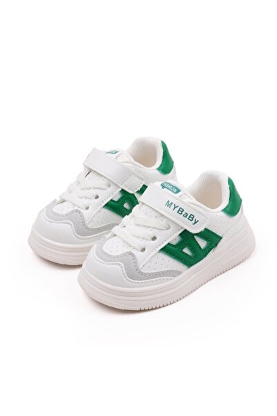 Superbaby Adidași copii pentru primii pași, cu arici, alb cu verde, model sport