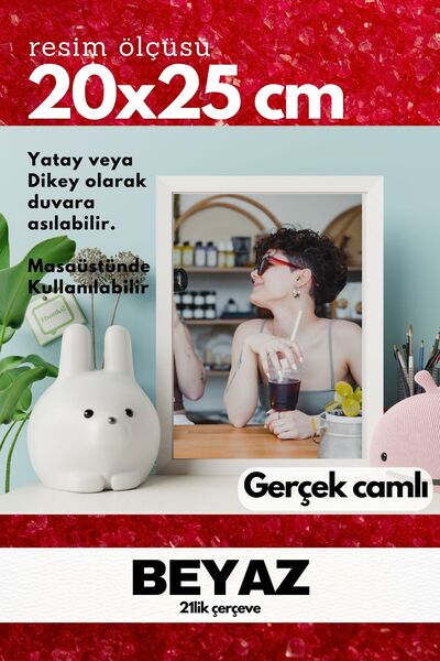 AtlasSG GERÇEK CAMLI 21lik düz 20 x 25 Beyaz Fotoğraf Resim Çerçevesi Ayaklı ...