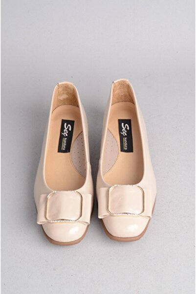 SEÇ KUNDURA Seç 25142221 Genuine Leather Comfort Women's Shoes Beige Patent Leather