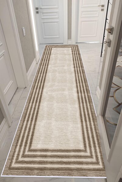 VOPTEKS Kahverengi Halı Yolluk Makinede Yıkanabilir Halı Kaymaz Taban Halı