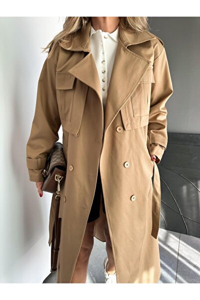 Zerrincan Giyim Camel Kapak Cepli Premium Trençkot