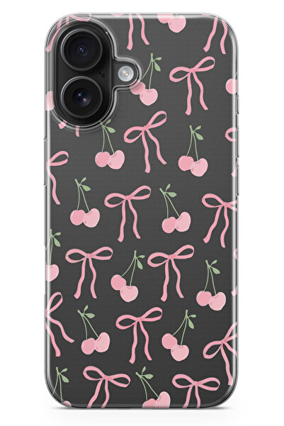 moonset Iphone 17 Uyumlu Kiraz ve Fiyonk Tasarımlı Baskılı Şeffaf Telefon Kılıfı