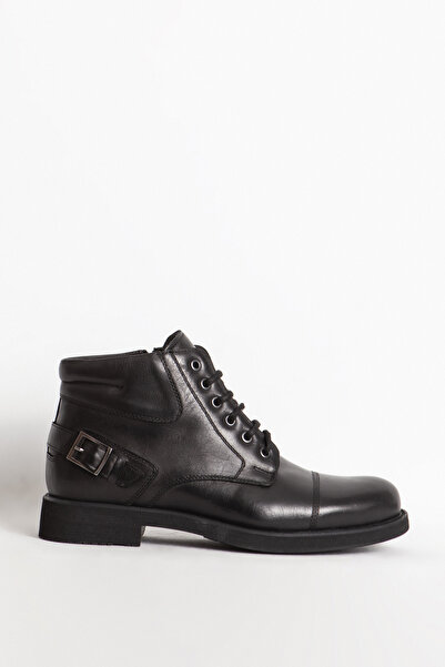 Dericlub Men's Thick Sole Zippered Casual Boots Genuine Leather Br 07124 Black