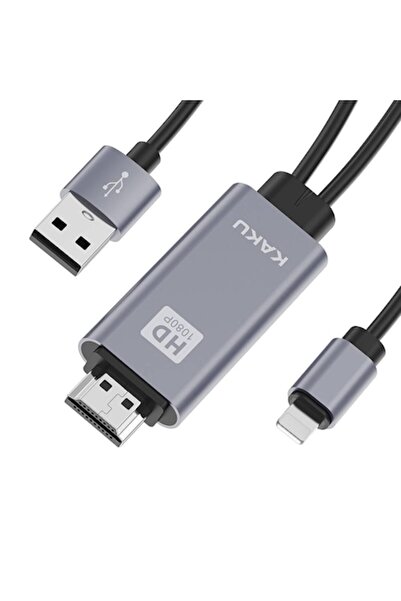 KAKUSİGA HDMI Adapter Compatible with Apple, USB, Lightning Type, 1m, Gray