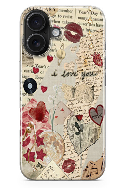 moonset Iphone 17 Uyumlu Music Kolaj Tasarımlı Baskılı Şeffaf Telefon Kılıfı