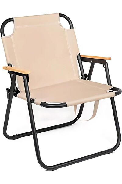AutoFamily كرسي تخييم محمول ومتين قابل للطي من AUTO FAMILY باللون البيج