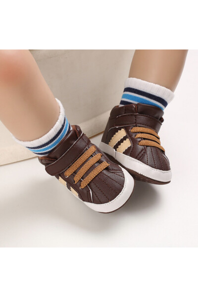 Bebelul Brown ankle boots with cream stripes