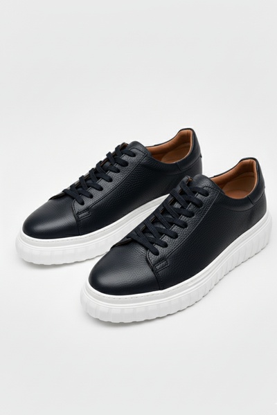 LUSIVE Navy Blue Genuine Leather Ultra Comfortable Casual Men's Shoes Luass27Al0052