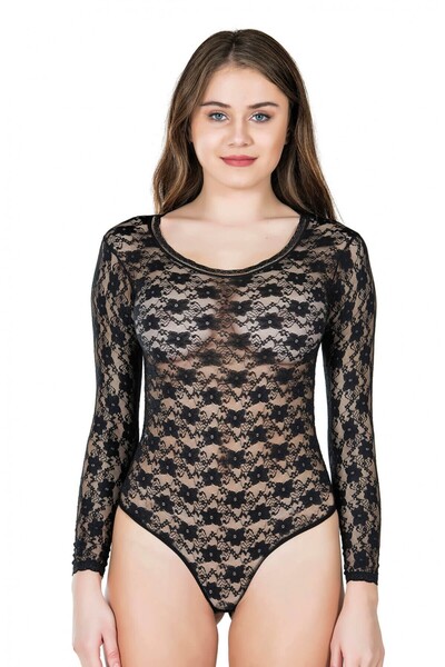 modamnight Dantelli BasicFit Çıtçıtlı Body Bisiklet Yaka Dantelli Çıtçıtlı Ka...