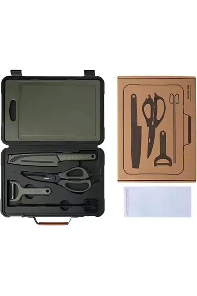 AutoFamily مجموعة سكاكين مطبخ محمولة فاخرة 5 في 1 من أوتو فاميلي مع لوح تقطيع...