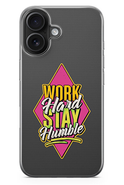 moonset Iphone 17 Uyumlu Work Hard Tasarımlı Baskılı Şeffaf Telefon Kılıfı