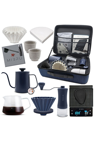 MIBRU V60 G2 14 in1 Coffee Blue Travel Set with Tools Bag, Grinder, Scale & Dripper