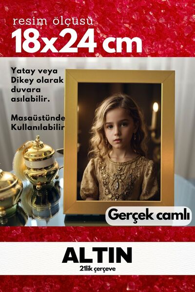 AtlasSG إطار صور ذهبي مسطح مقاس 18 × 24 بوصة من الزجاج الحقيقي مع قاعدة أو لل...