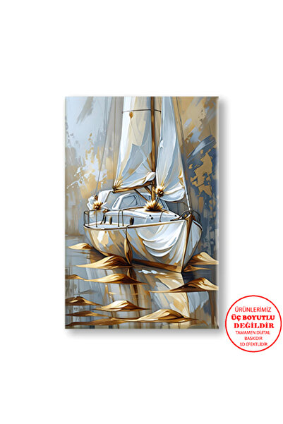 Harikabirev TABLO DE PERETE PENTRU SALON, TABLO PENTRU SALON, TABLO VERTICAL FĂRĂ CADRU 02 | TABLO CU EFEKTE DE ULEI, VELOCITATE AURIE CU VELE.