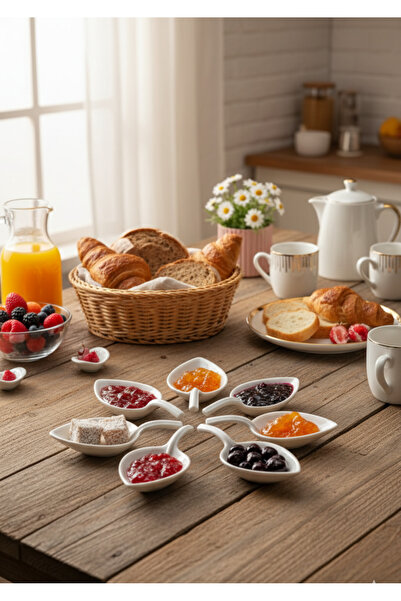 Le Paon طقم من 6 أوعية بورسلين للحلويات والصلصات - 10.5×5×2.5 سم، عرض أنيق