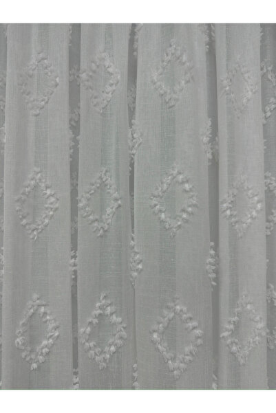 perkoz Baklava Desenli Saçaklı Keten Tül Perde 1/3 Sık Pile