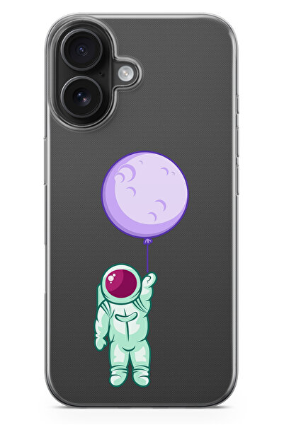 moonset Iphone 17 Uyumlu Astronot Tasarımlı Baskılı Şeffaf Telefon Kılıfı