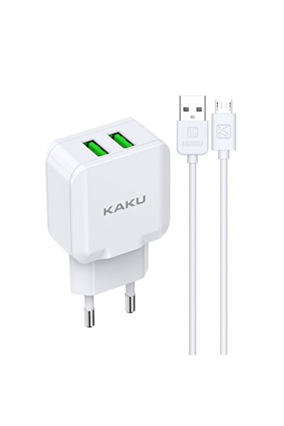 KAKU Kit de încărcare de rețea, Kaku, 2xUSB, 10W, 2.4A, Micro USB, 1m, Alb/Verde