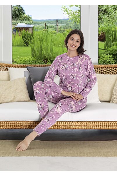 Aydoğan Pure Serisi Mor Desenli Napoli Pijama Takımı Uzun Kol