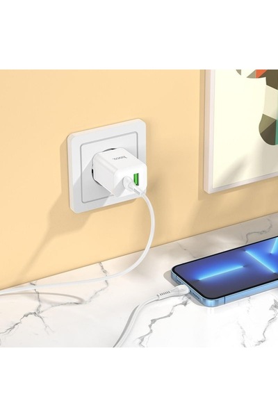 Hoco Încărcător de perete N28 cu încărcare rapidă PD20W 2xUSB, alb