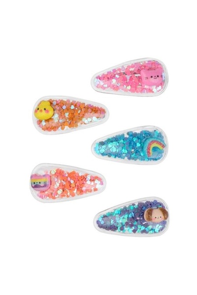 ANTBRO Set 5 hair clips for children Antbro® metallic 3D transparent with PVC confetti colorful hearts, va
