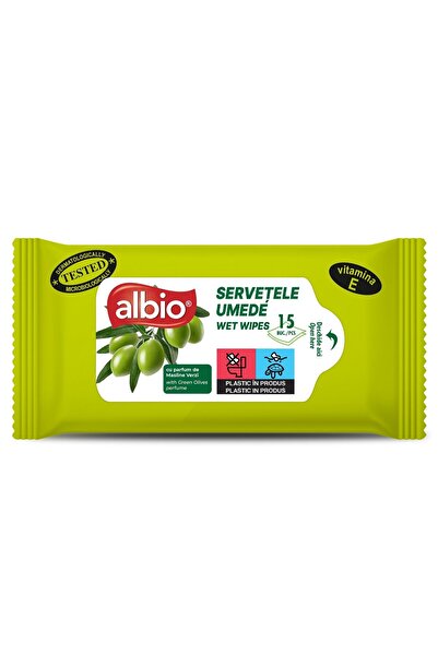 ALBİO Șervețele umede pentru mâini Albio, măsline verzi, albe, 15 buc/pachet