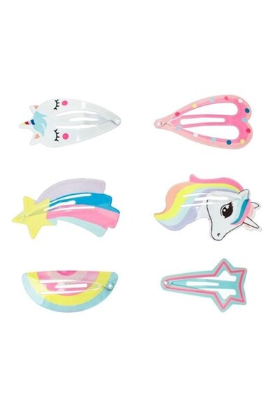 ANTBRO Set 6 agrafe metalice pentru copii în culori pastelate cu inimioare, curcubee, unicorni și stele