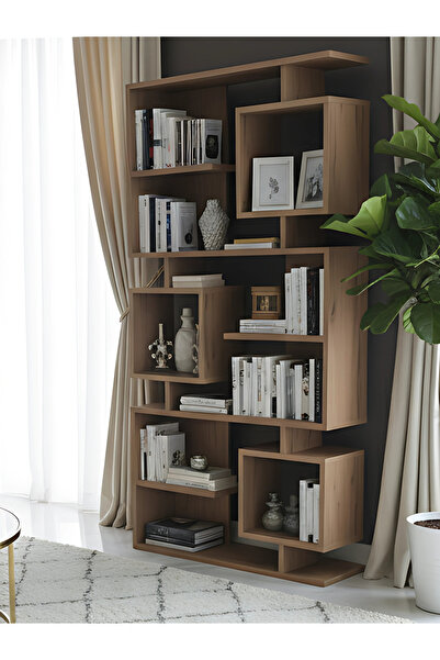 Free Home Premium MDF Ürün Modern Tasarım Labirent Kitaplık | Geometrik Dekoratif Salon Raf Ünitesi