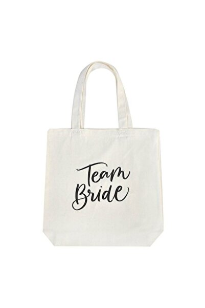 ANTBRO Geantă textilă albă cu imprimeu „Team Bride” — Accesoriu elegant pentr...