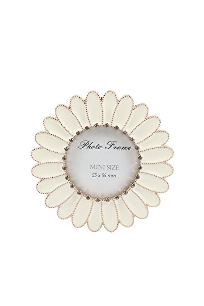 Others Ramă foto PFZ8986, rotunjită, 5,7 x 5,7, aurie + alb, metal