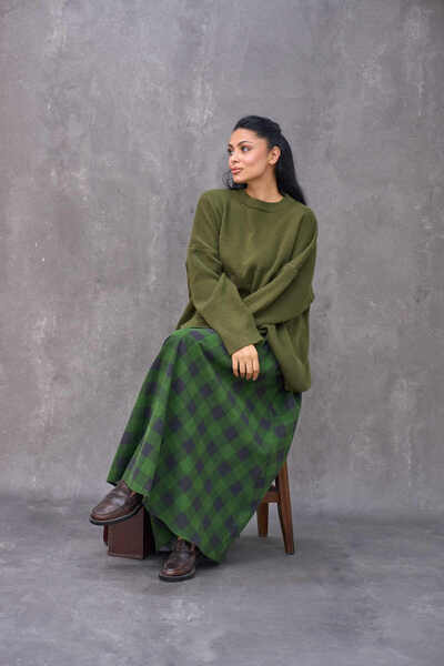 KÜÇÜĞÜM BUTİK Зелена балонна спідниця з візерунком у клітинку