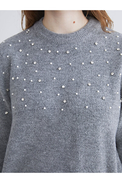 LC Waikiki Hilfa Yeni Sezon Bisiklet Yaka Taşlı Kadın Triko Kazak