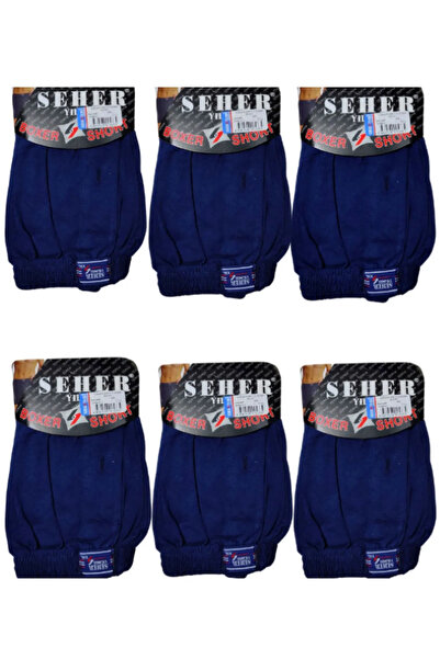 KEYAL Seher 6 Lı Paket Yıldızı Pamuklu Penye Düğmeli Erkek Boxer Lacivert