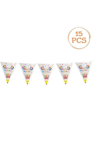 ANTBRO Ghirlanda Antbro® de 4.8m cu 15 stegulete multicolore 'Happy Birthday', din plastic