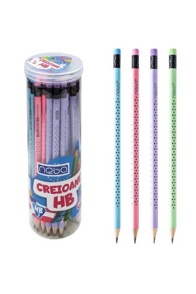NEBO Set de creioane HB, 48 de piese, design colorat cu radieră, grafit HB2, non-toxic