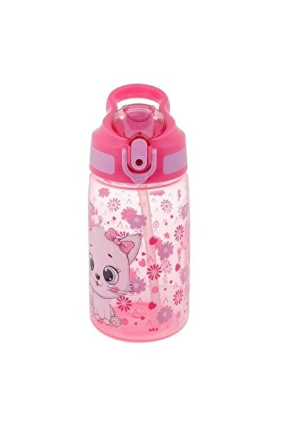ANTBRO Pop-Up Kids Water Bottle 500 ml Pink with Cat – Hydration Bottle for Girls